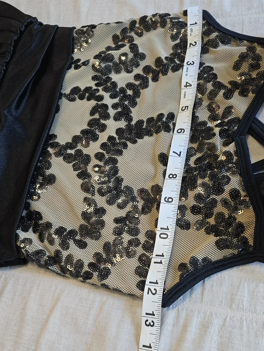 Curtain Call Tan and Black Sequin Catsuit with Peplum - Child Large